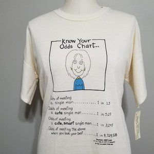 Nos Vintage 80s KNOW YOUR ODDS CHART Flirts Sleep Tee Shirt OS Hallmark Shoebox